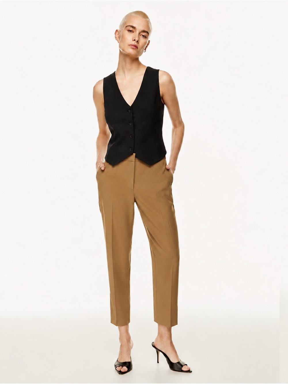 Aritzia Cropped Wool & Cashmere Tailored Pants in Camel